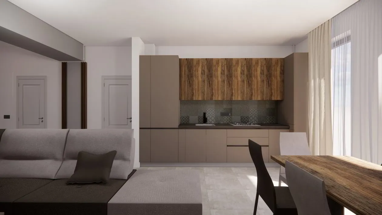 Mobila Bucatarie pe un perete, unita cu Living-Room si Hol, 63m², x H 244cm — foto 3 din 7