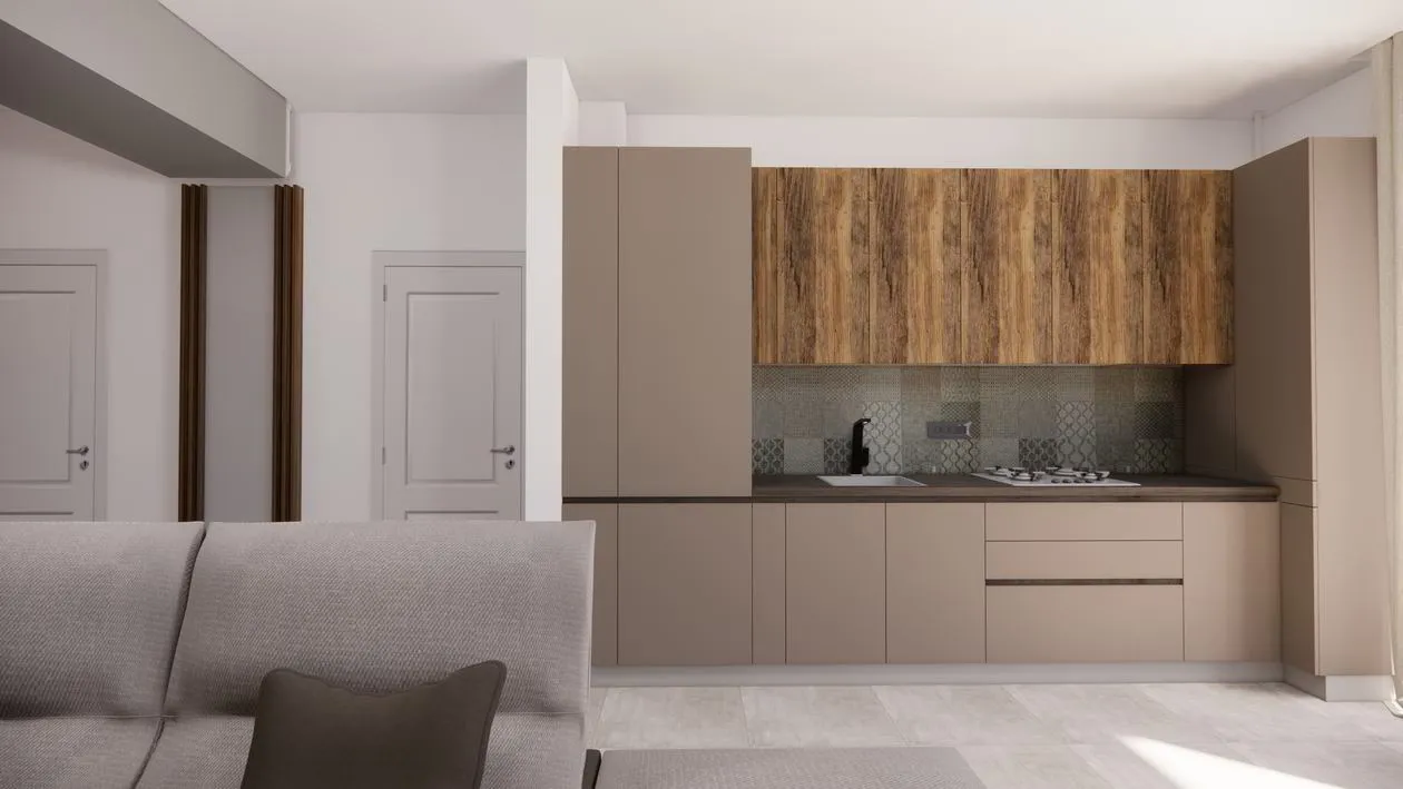Mobila Bucatarie pe un perete, unita cu Living-Room si Hol, 63m², x H 244cm — foto 2 din 7