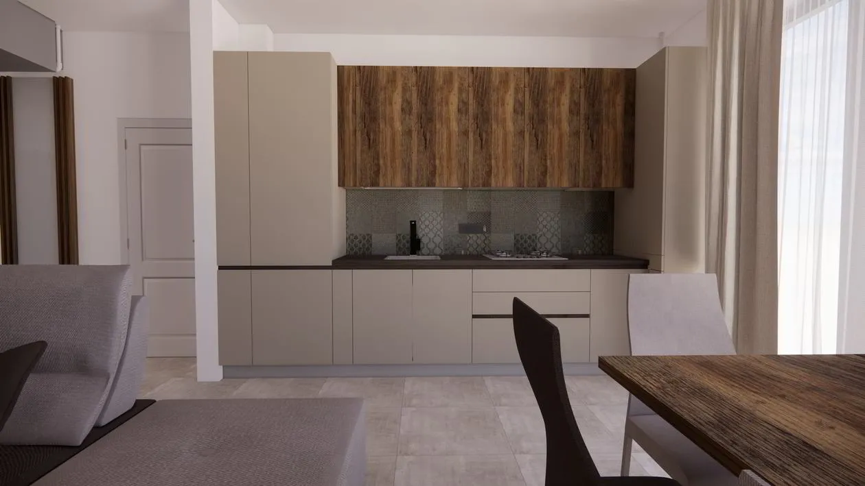 Mobila Bucatarie pe un perete, unita cu Living-Room si Hol, 63m², x H 244cm — foto 4 din 7