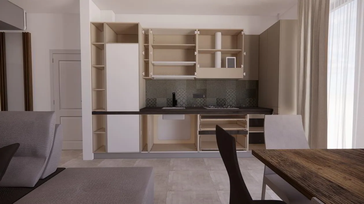 Mobila Bucatarie pe un perete, unita cu Living-Room si Hol, 63m², x H 244cm — foto 7 din 7