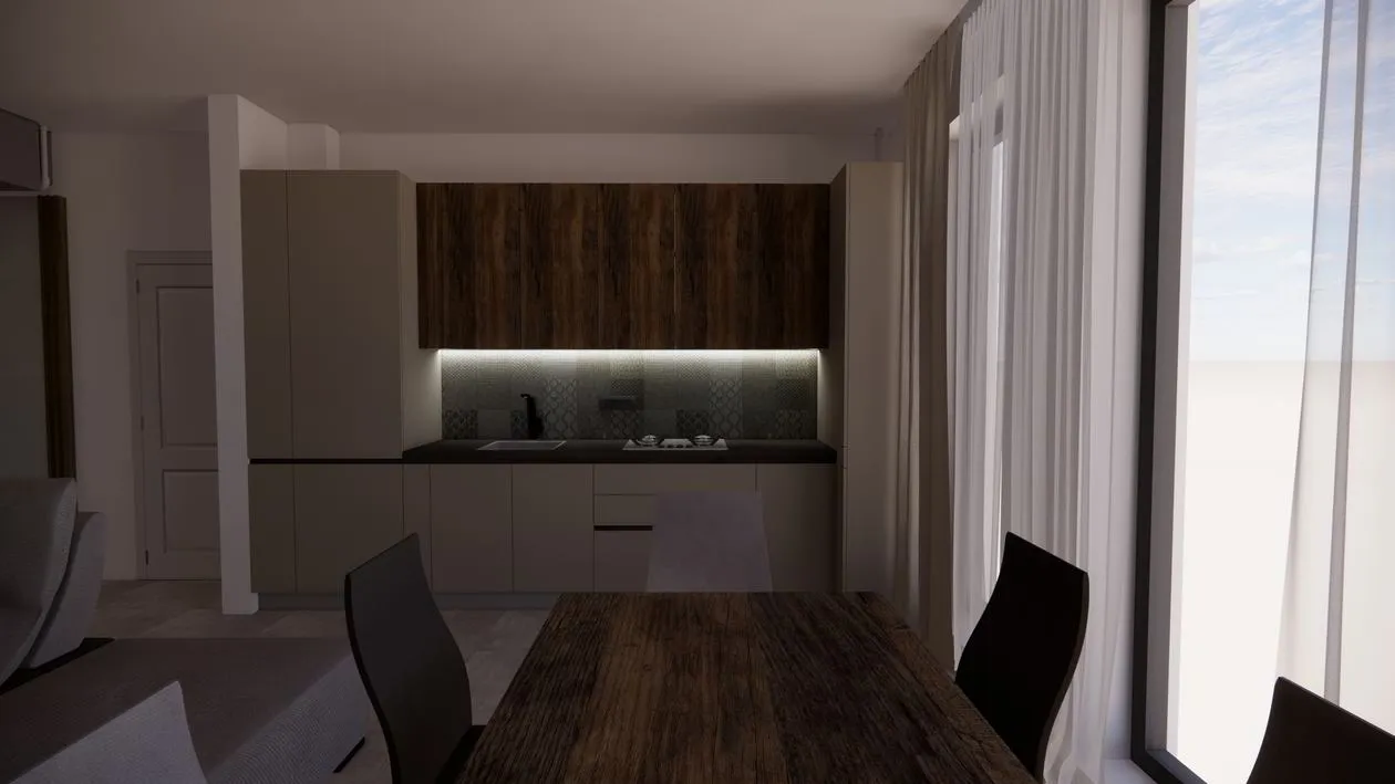 Mobila Bucatarie pe un perete, unita cu Living-Room si Hol, 63m², x H 244cm — foto 5 din 7