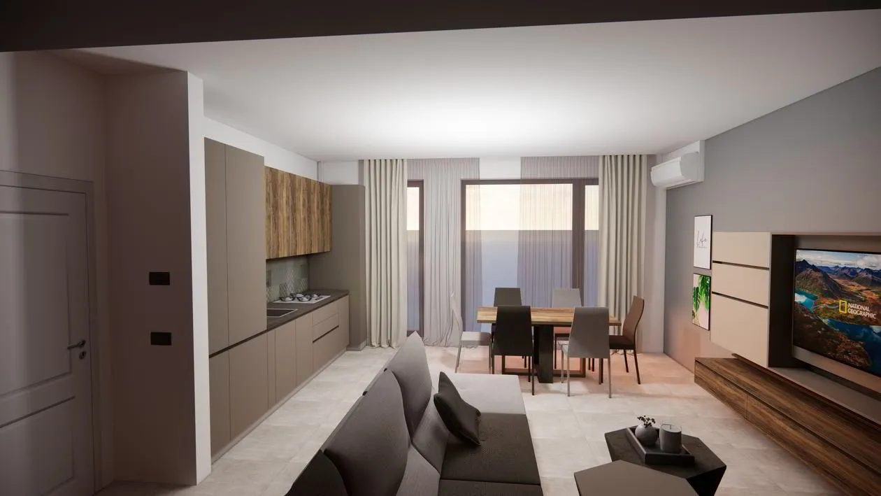 Mobila Bucatarie pe un perete, unita cu Living-Room si Hol, 63m², x H 244cm — foto 1 din 7
